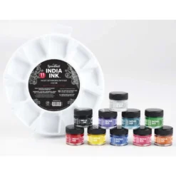 Speedball® INDIA INK™ Tusche, 10er-Set + Malpalette
