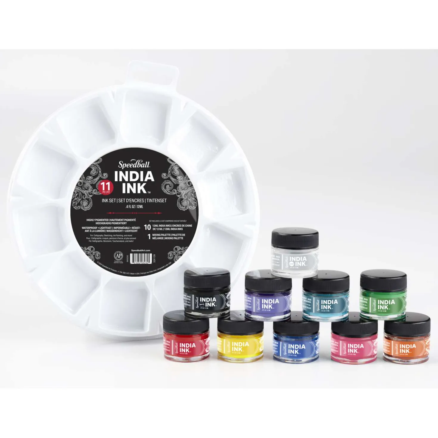 Speedball® INDIA INK™ Tusche, 10er-Set + Malpalette