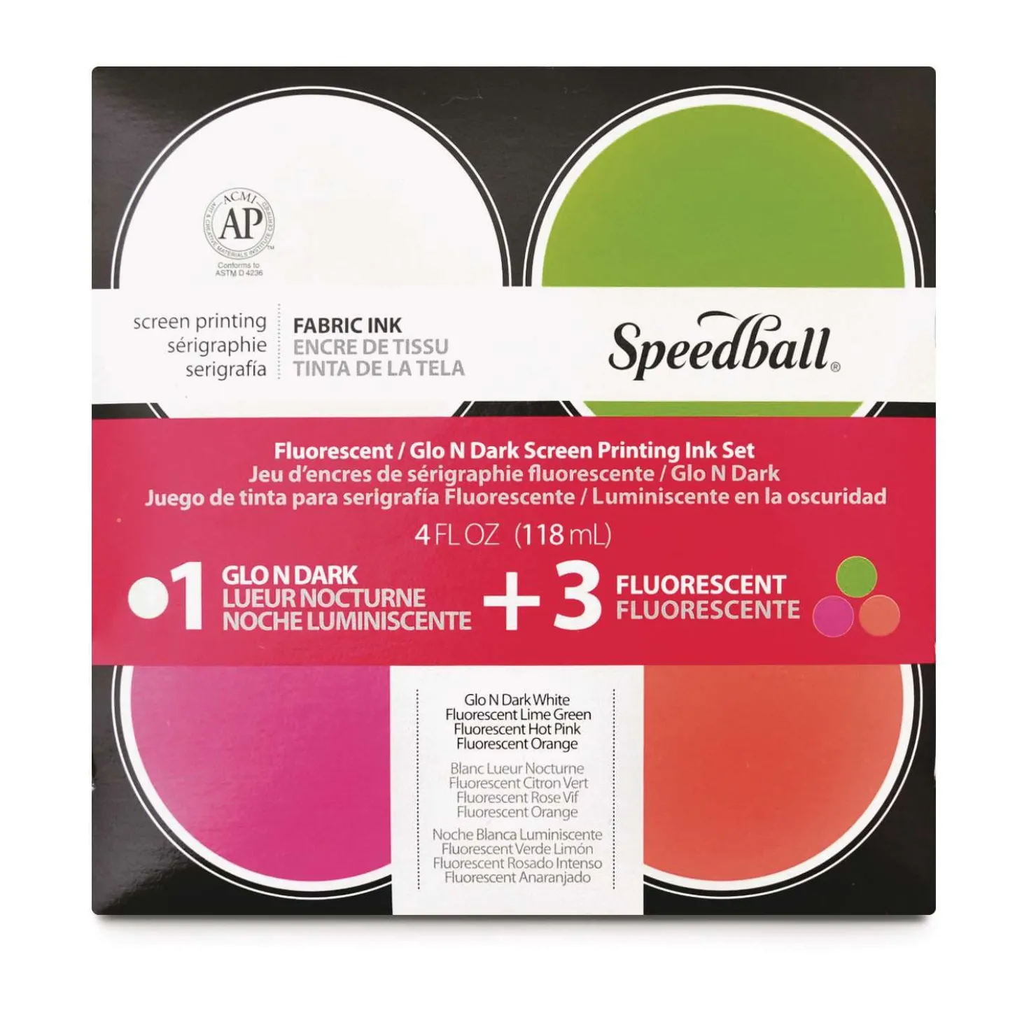Speedball® Siebdruck-Textilfarben-Set, Fluoreszend- und Nachtleuchtfarben