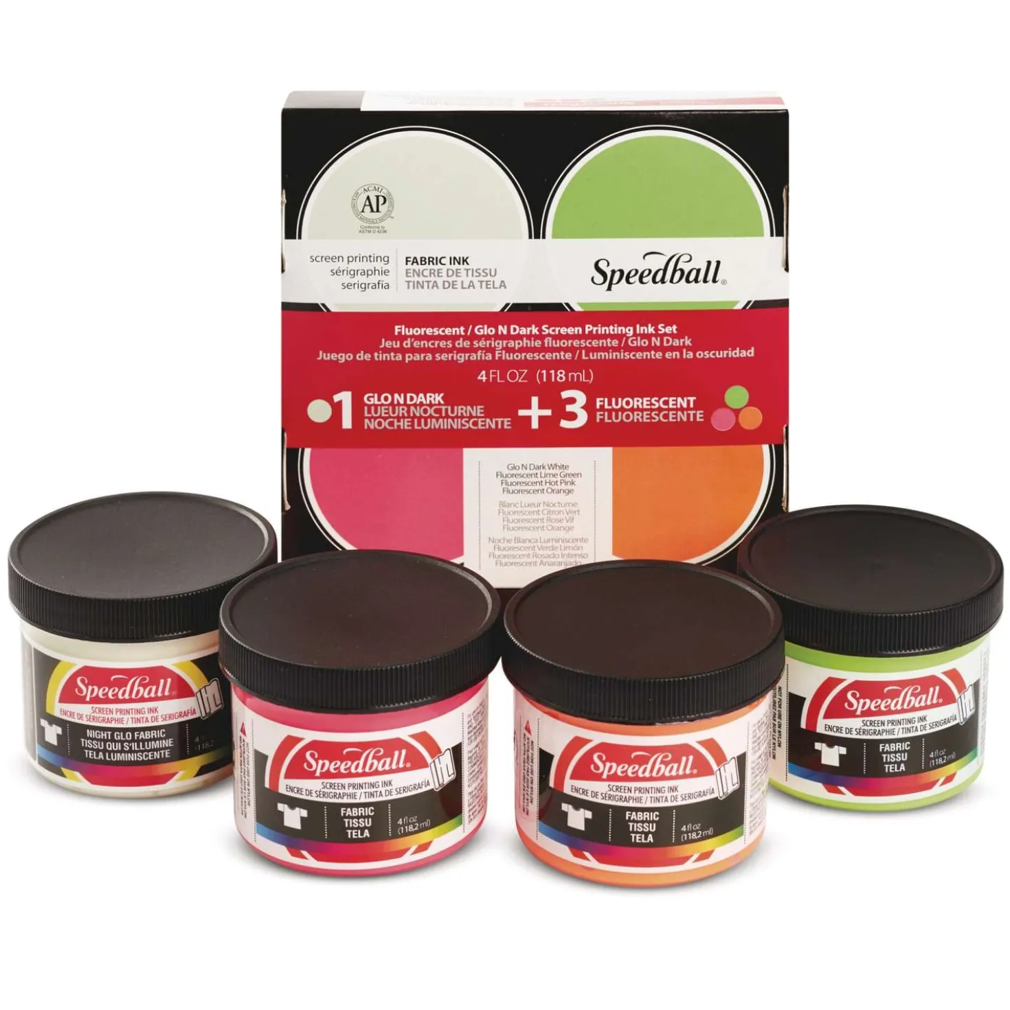 Speedball® Siebdruck-Textilfarben-Set, Fluoreszend- und Nachtleuchtfarben