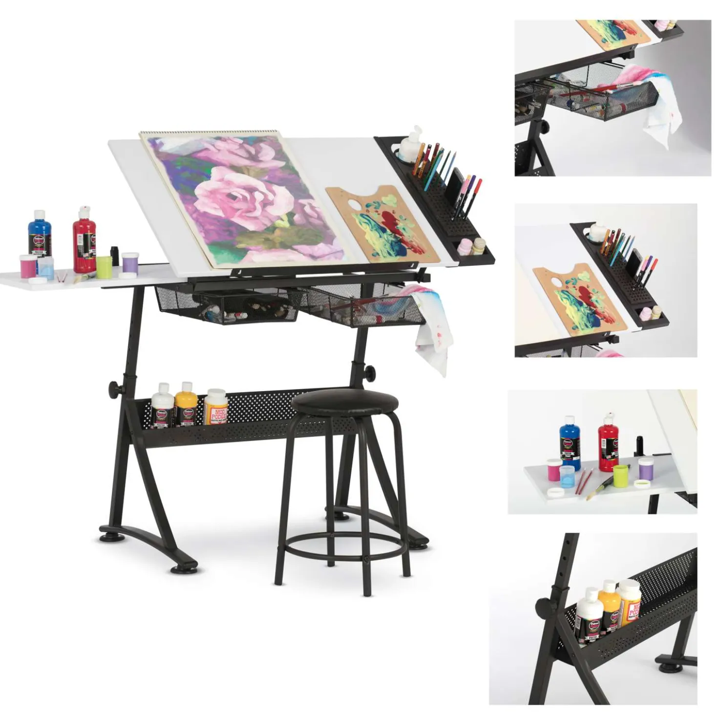 Studio Design Fusion Craft Zeichentisch inkl. Hocker, weiße Arbeitsfläche