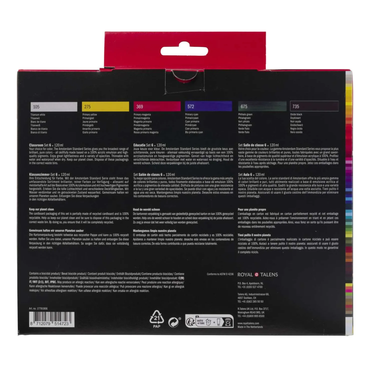 Talens AMSTERDAM All Acrylics Standard Series, 6 x 120 ml Klassenzimmer-Set
