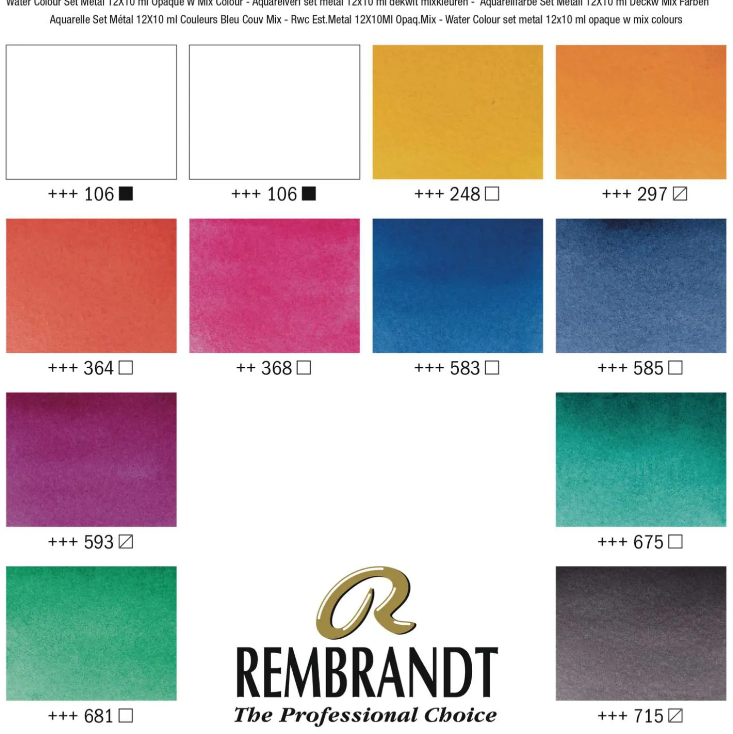Talens REMBRANDT Aquarellkasten "Opaque Mix", 12 Tuben
