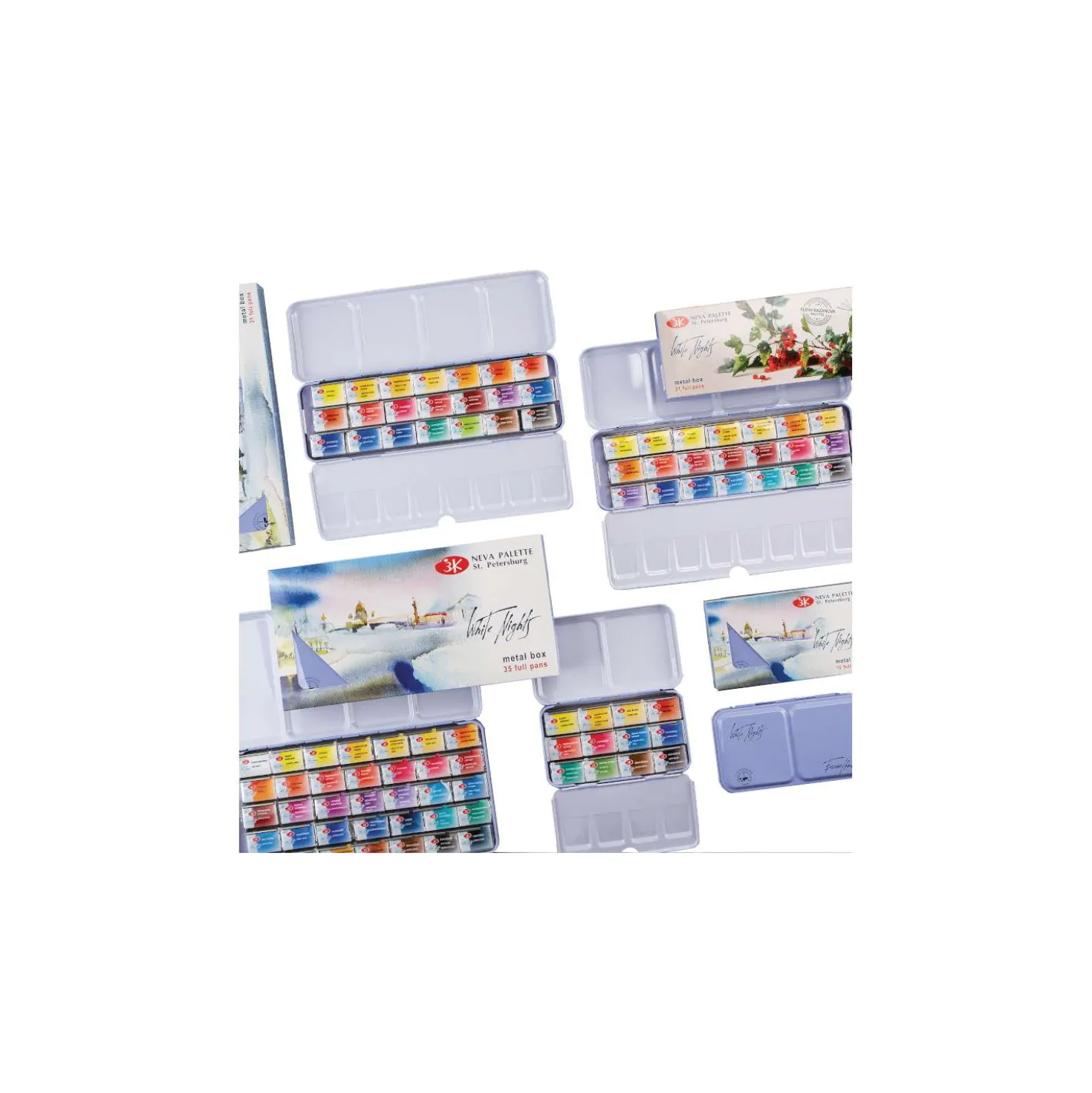 WHITE NIGHTS™ Extrafeine russische Künstler-Aquarellfarbe im hellblauen Metallkasten