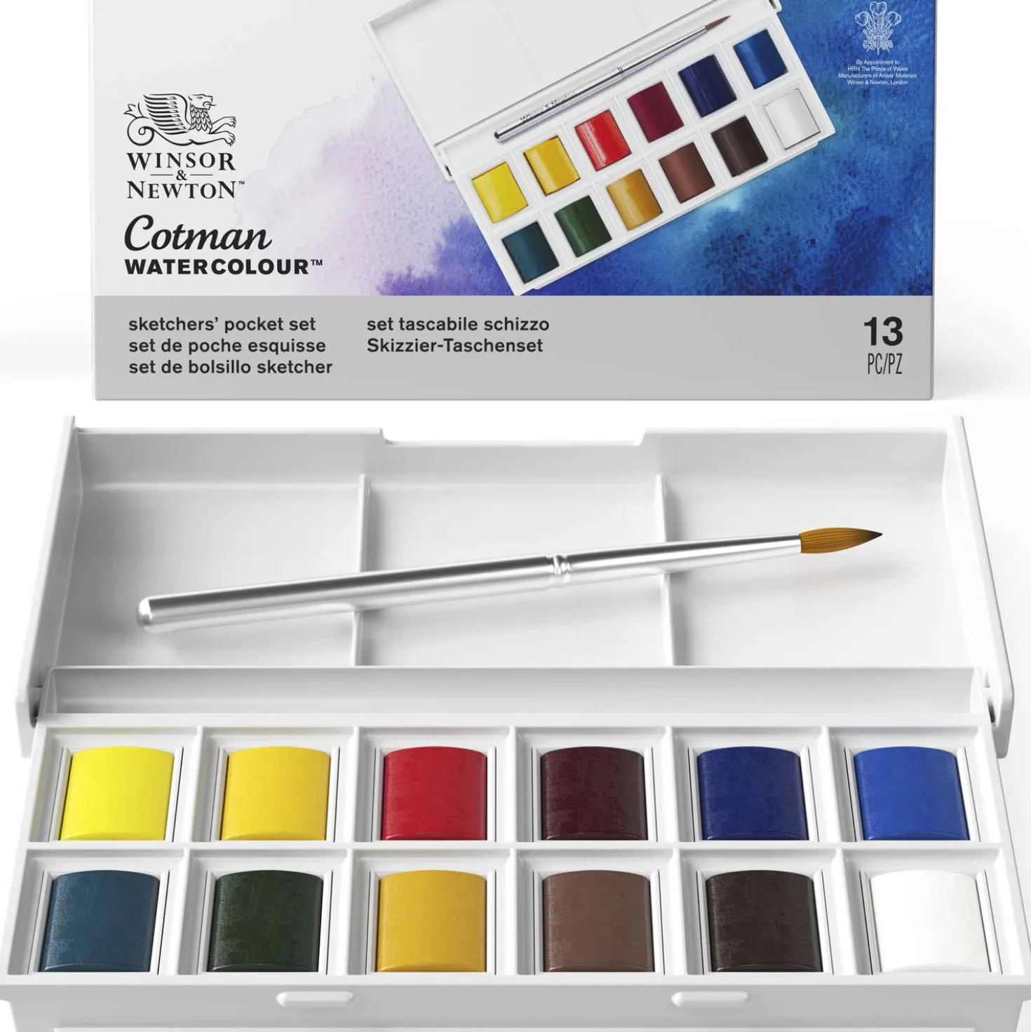 WINSOR & NEWTON Cotman™ Sketcher's Pocket Box, Aquarellfarben-Set mit 12 halben Näpfchen