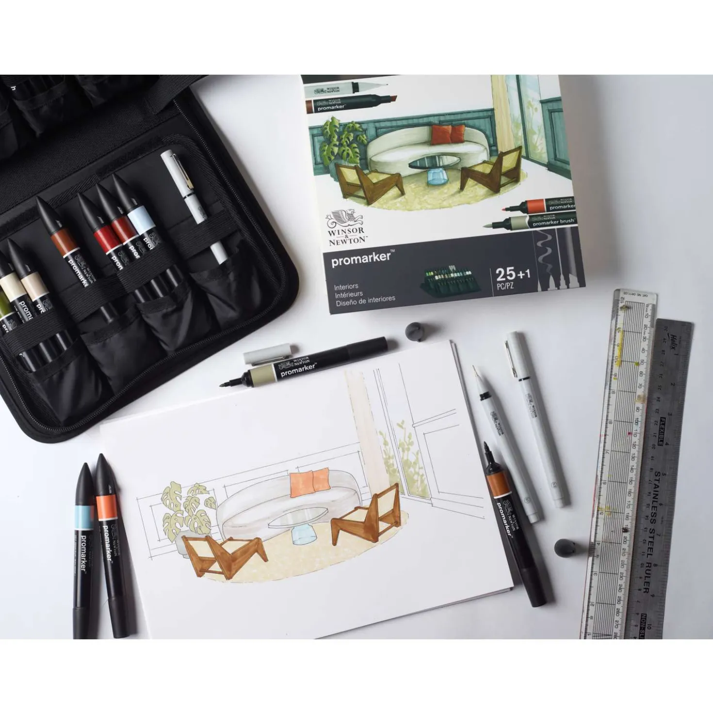 WINSOR & NEWTON™ „Interior“ Promarker Wallet Set, 25-teilig
