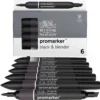WINSOR & NEWTON™ promarker™ Set, 5 x schwarz + 1 x Blender