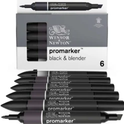 WINSOR & NEWTON™ promarker™ Set, 5 x schwarz + 1 x Blender