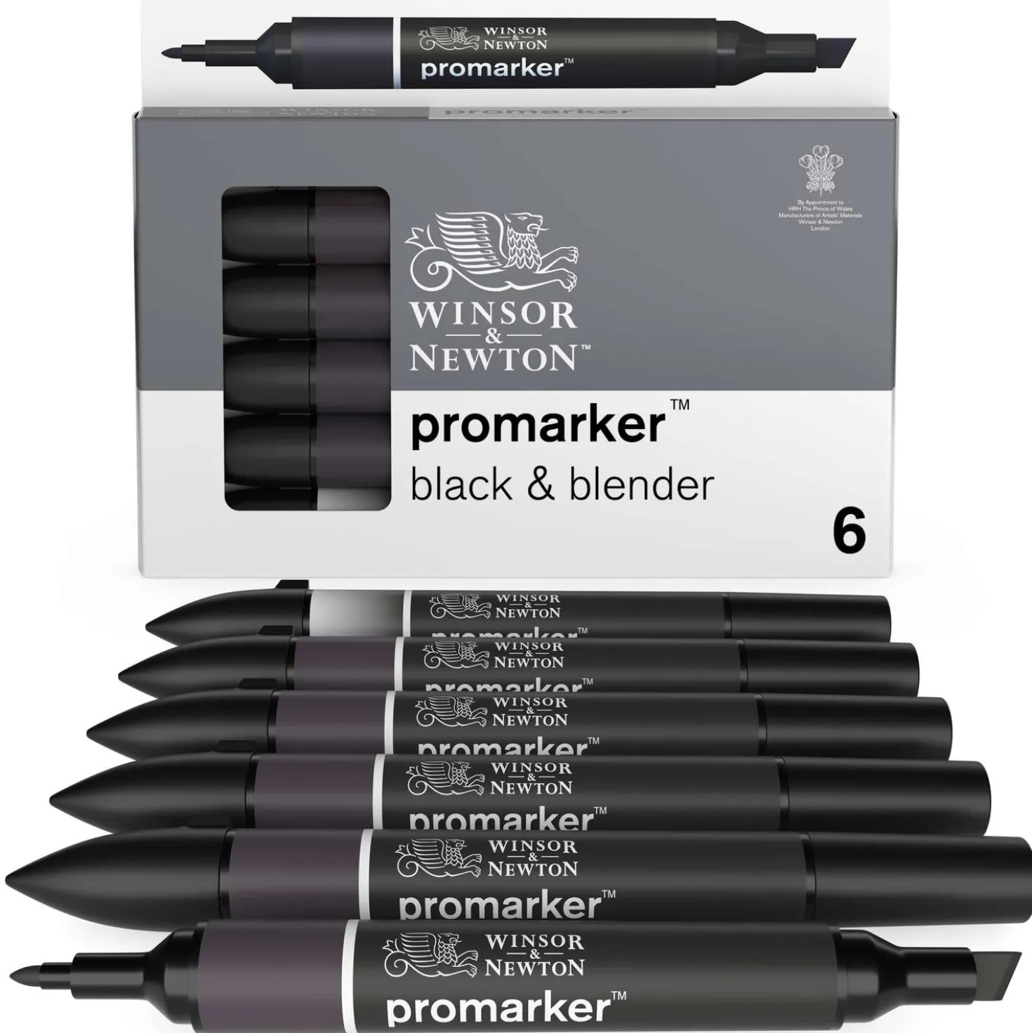 WINSOR & NEWTON™ promarker™ Set, 5 x schwarz + 1 x Blender