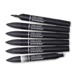 WINSOR & NEWTON™ promarker™ Set, 5 x schwarz + 1 x Blender